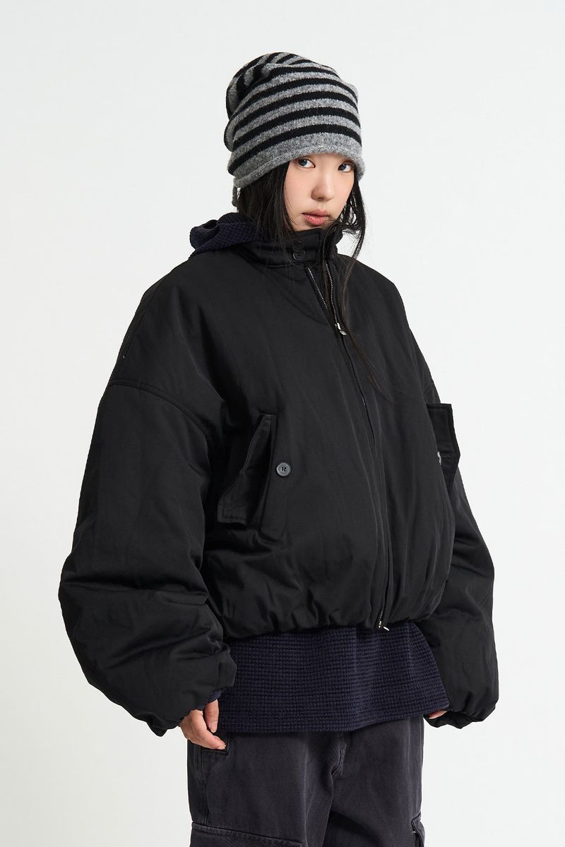 Coated crop padding blouson