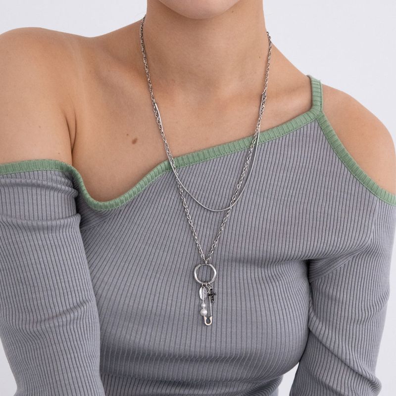 [Unisex] 2 different texture chain layered necklace