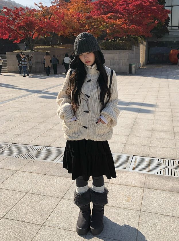 Rucker High Neck Duffle Button Knit Cardigan