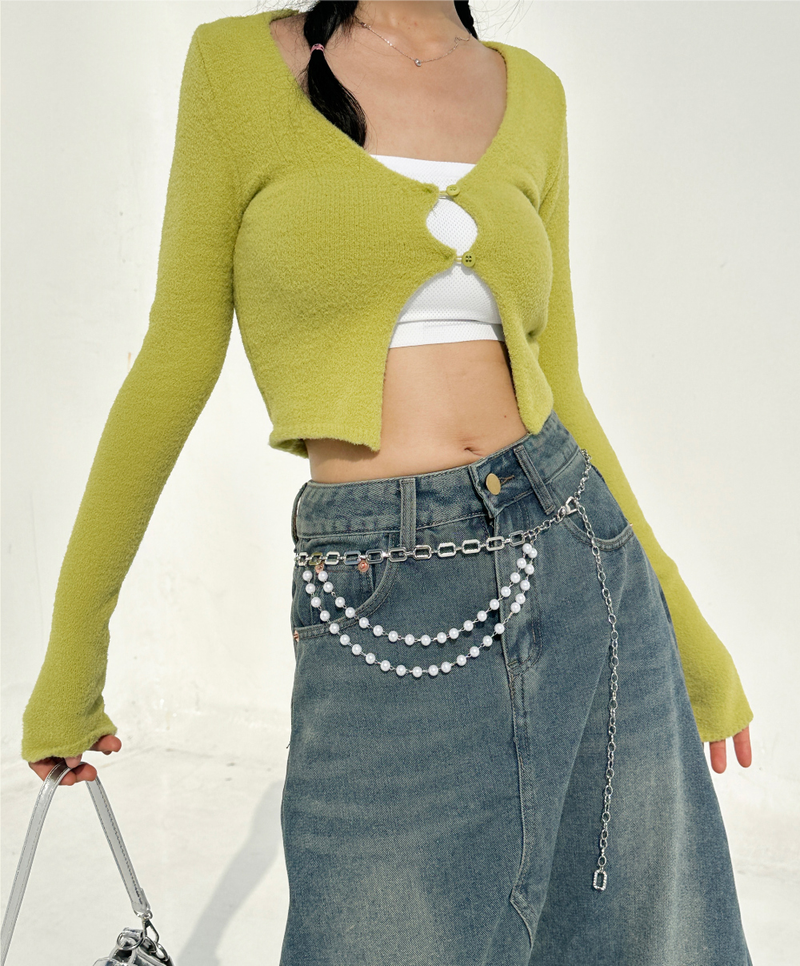 Y2K PEARL SILVER CHAIN BELT