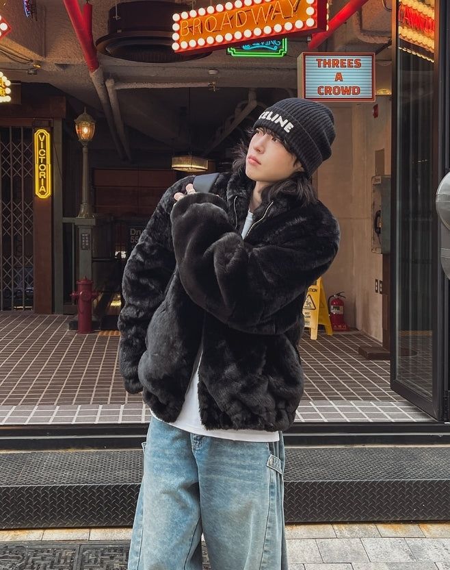 [PREMIUM/MADE] Oblique two-way fur jacket