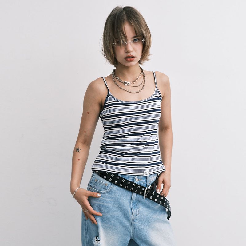 MIDNIGHT MOVE（ミッドナイトムーブ）の「stripe sleeveless (blue)（Tops）」