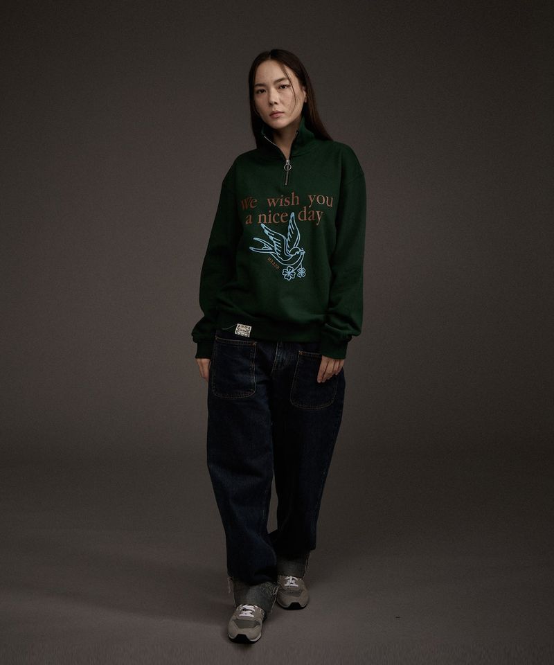 W BLUEBIRD HALF ZIP-UP SWEATSHIRT GREEN