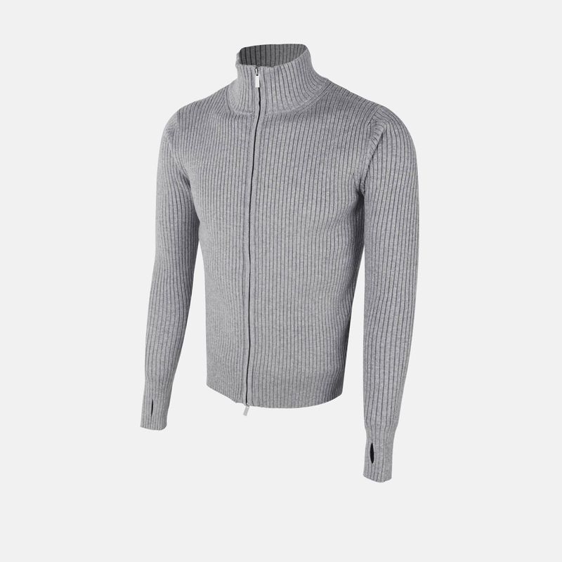 Rib Line Muscle Fit Zip-Up Knit