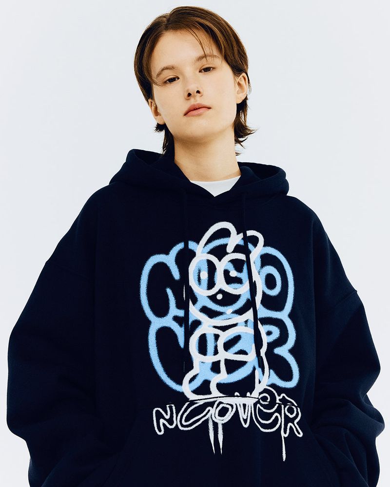 SPRAY RABBIT HOODIE-NAVY