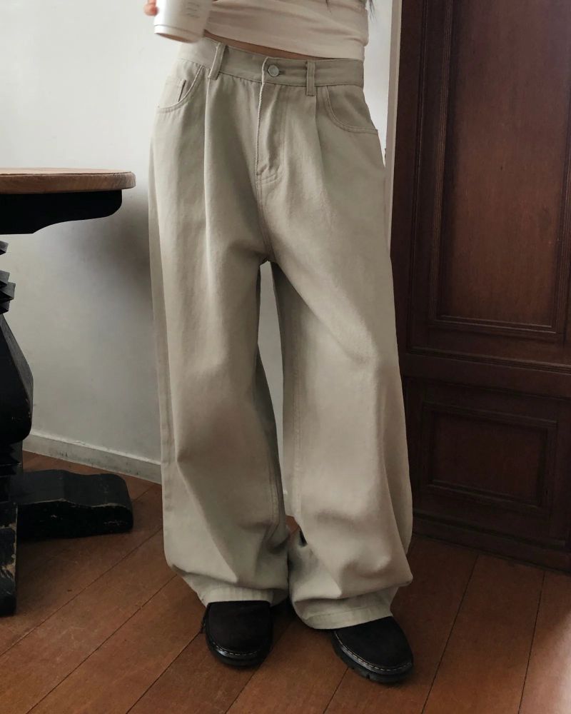 [ORIGINAL] Grain Pintuck Low-Rise Wide Pants