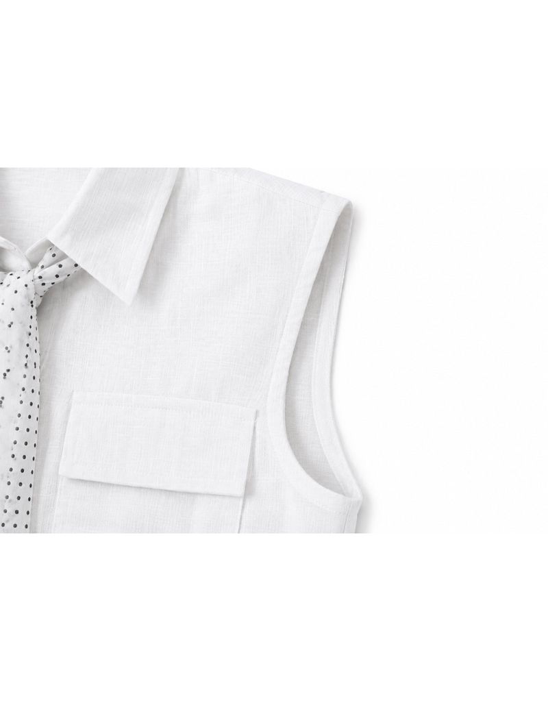 Celine Dot Scarf Linen Sleeveless Blouse Beige