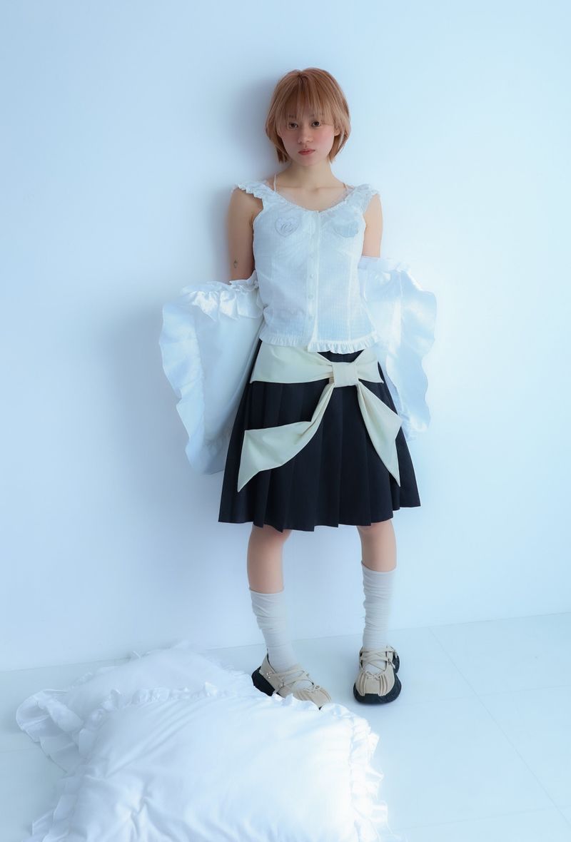 big ribbon skirt(grey×white)