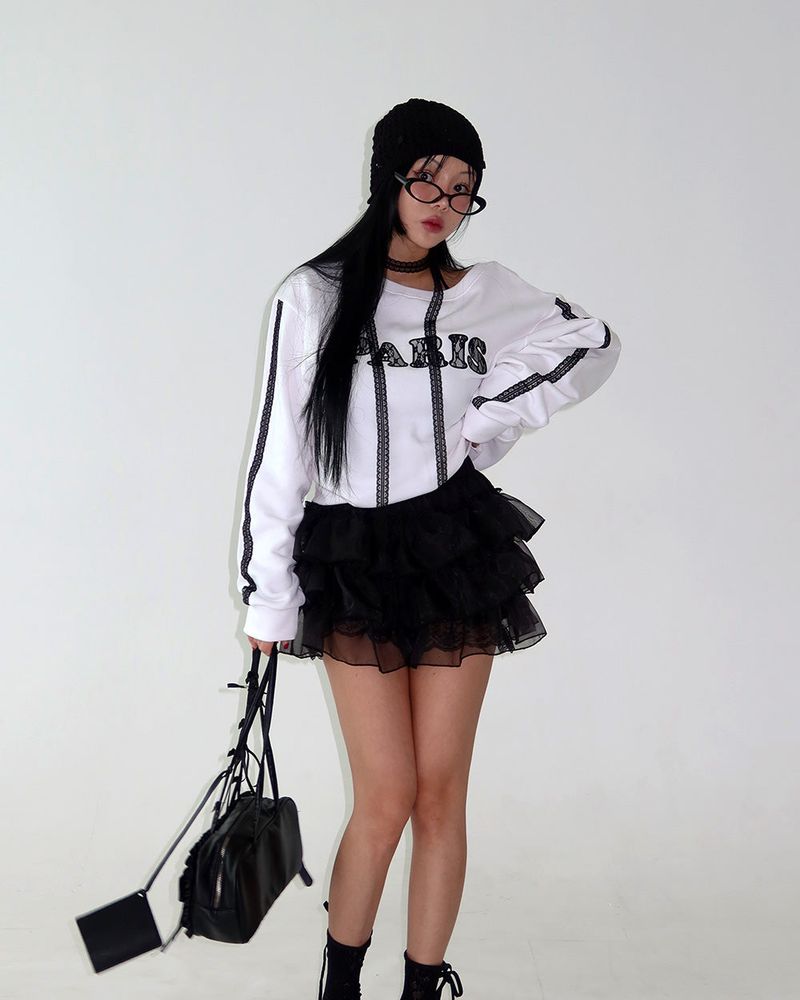Lace Choker Muffler Set Cropped Sweatshirt