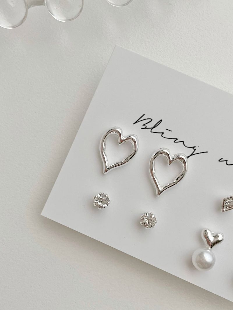 [4 set] lovely heart pearl earrings set 