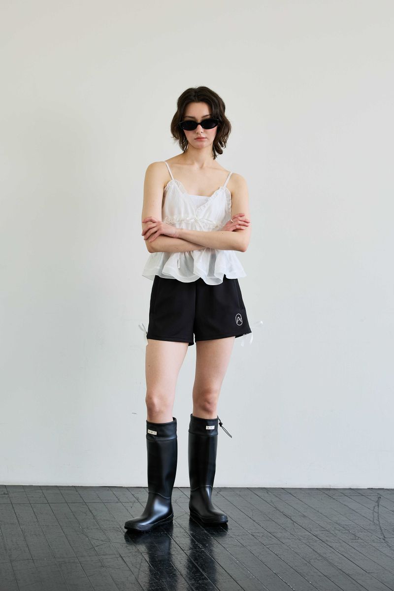 RIBBON JERSEY TRACK MICRO SHORTS / BLACK