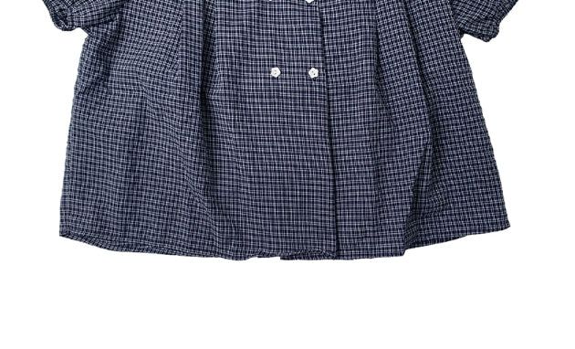 Odile Double Button Puff Check Collar Shirt Blouse