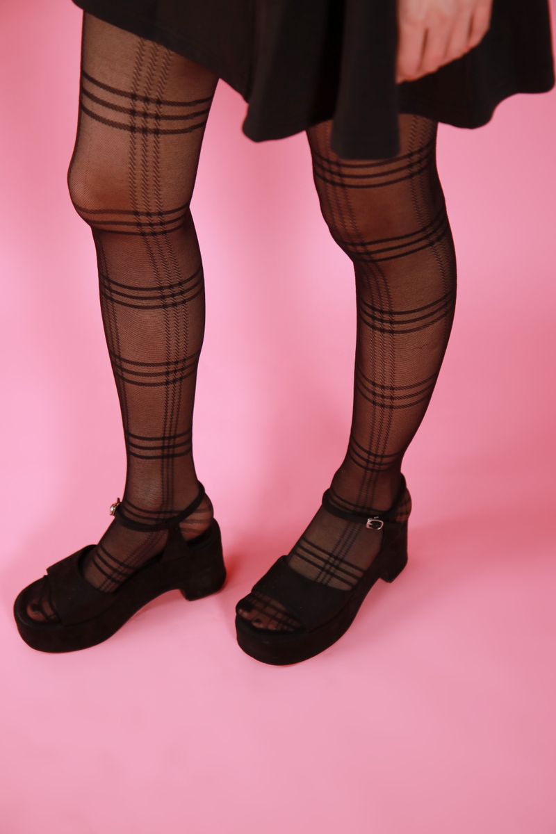 tartan check pattern tights (black)
