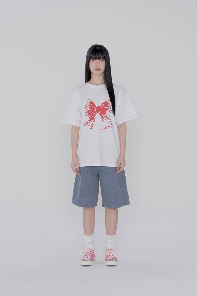 RIBBON LOGO T SHIRT - WHITE