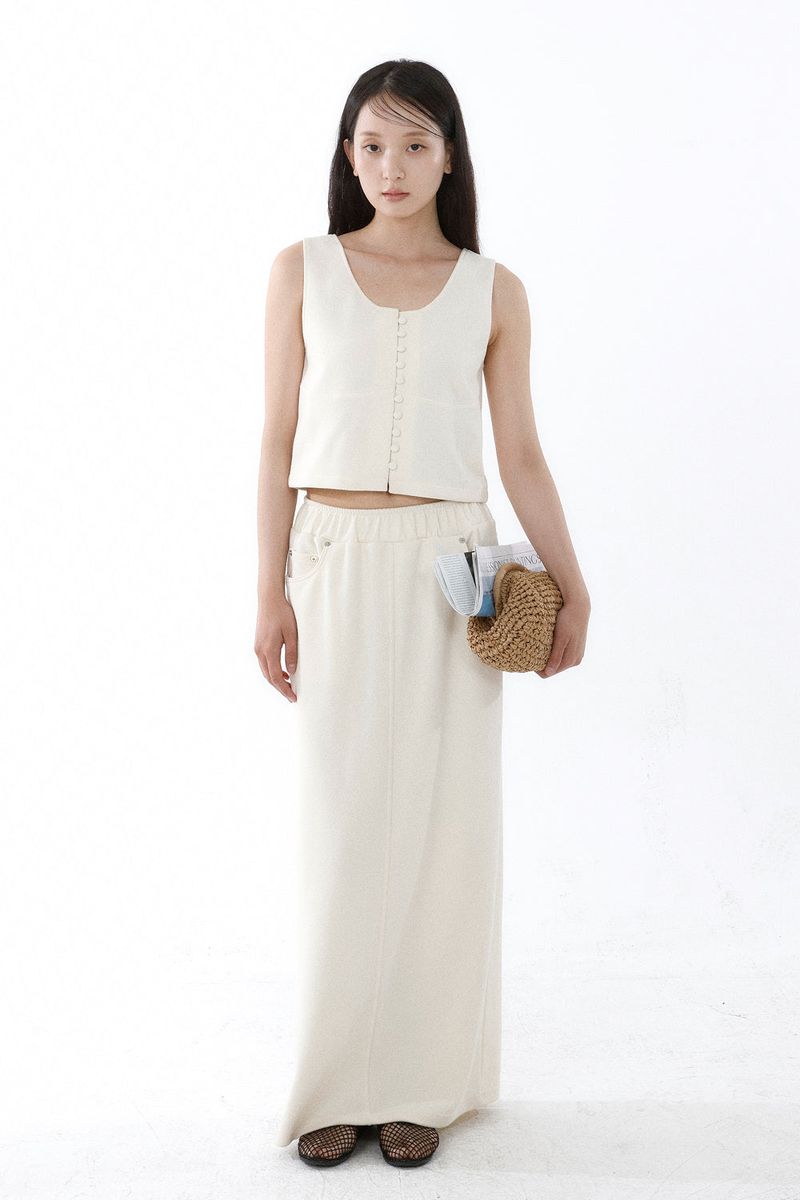 KNIT TEXTURE LONG SKIRT_IVORY