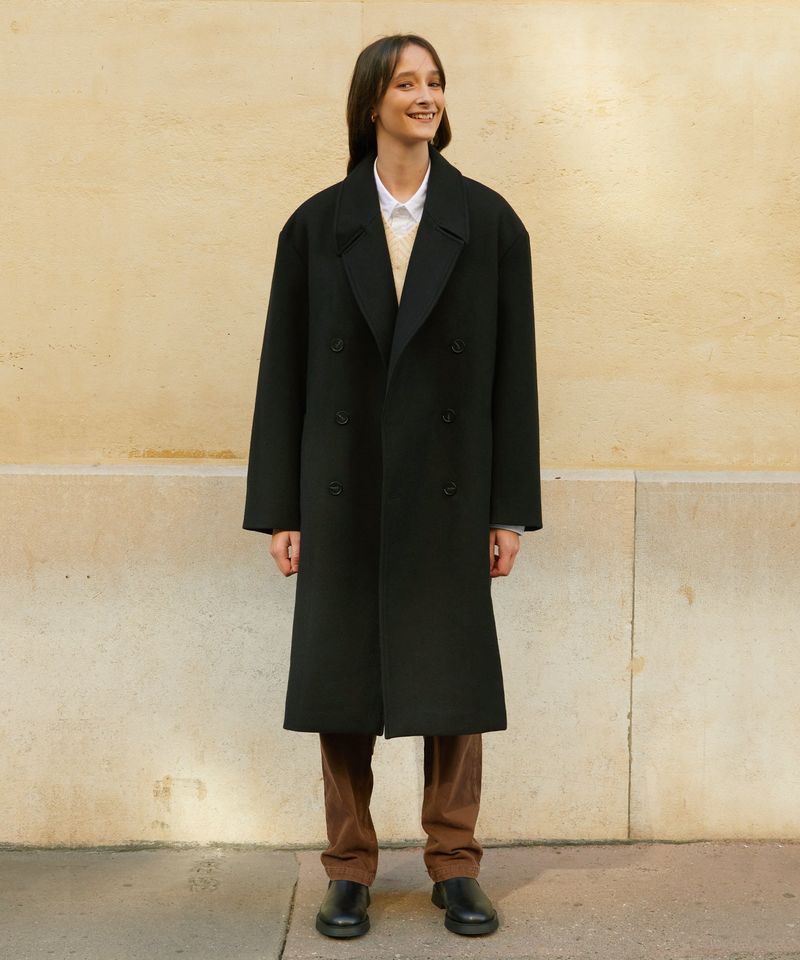 RCH wool blended oversized long coat black