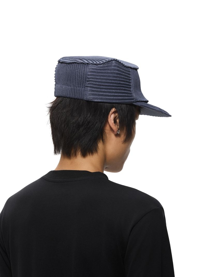 Pleated Flat Top Stretch Baseball Cap-Denim Blue