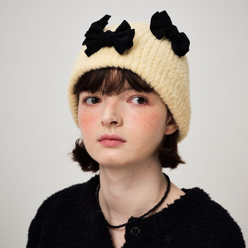 FUN FROM FUN(ファンフロムファン)の「FLUFFY RIBBON BEANIE, YELLOW(Hats)」