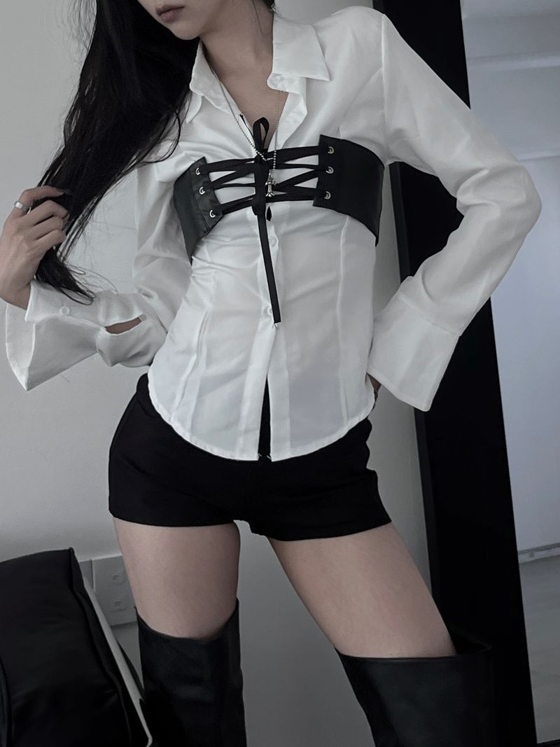 back corset cuff shirt (2color)
