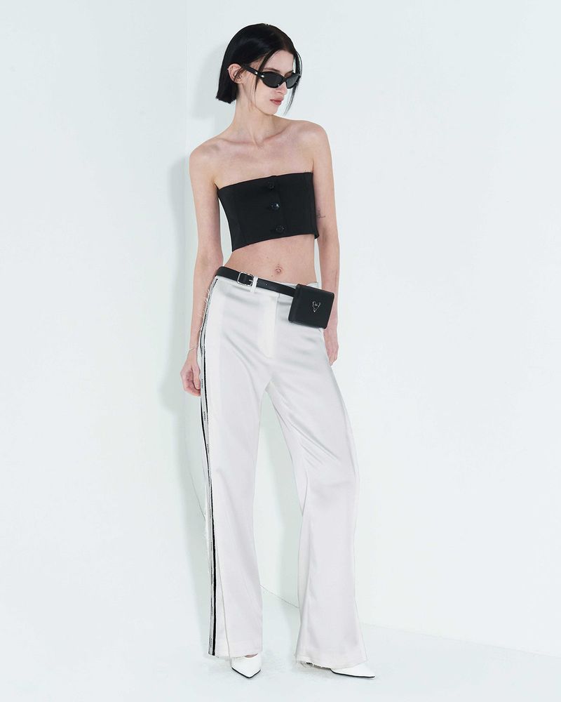 Raw Edge Button Tube Top _ Black