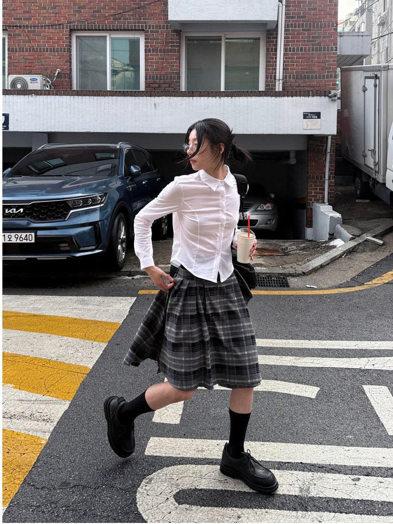 CHECK WRAP MIDI SKIRT