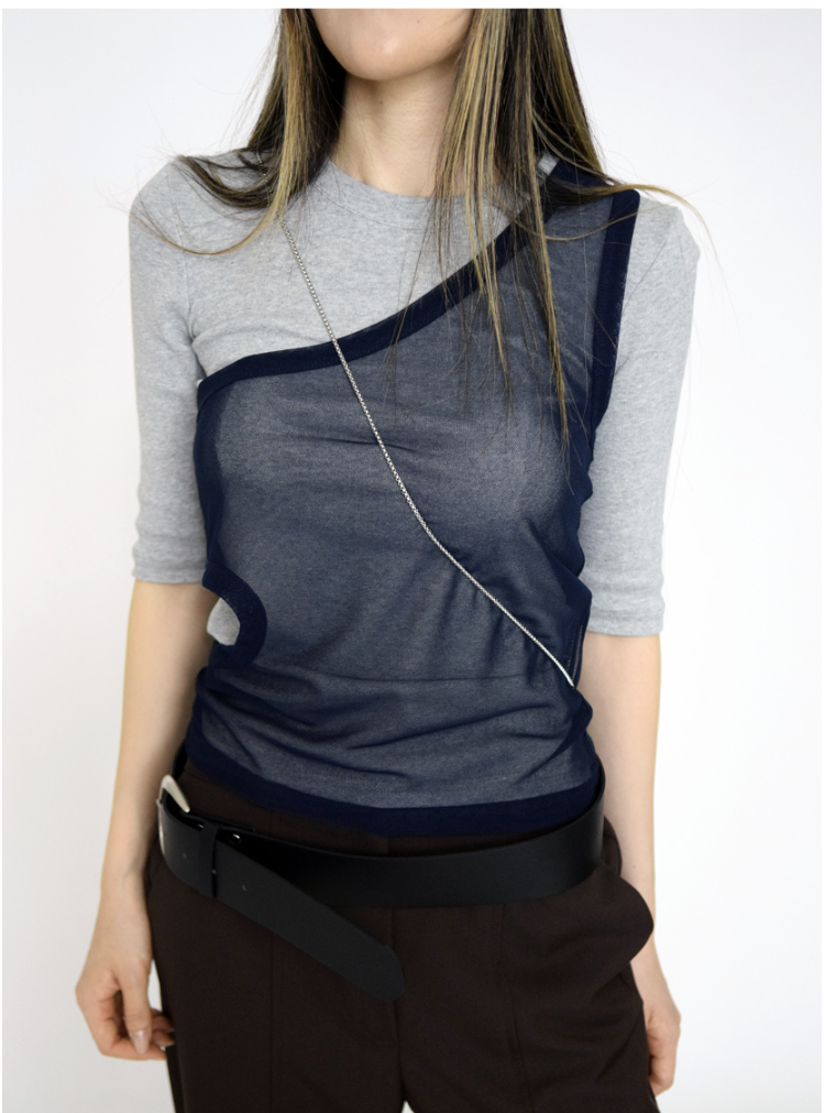 one shoulder mesh sleeveless(2color)