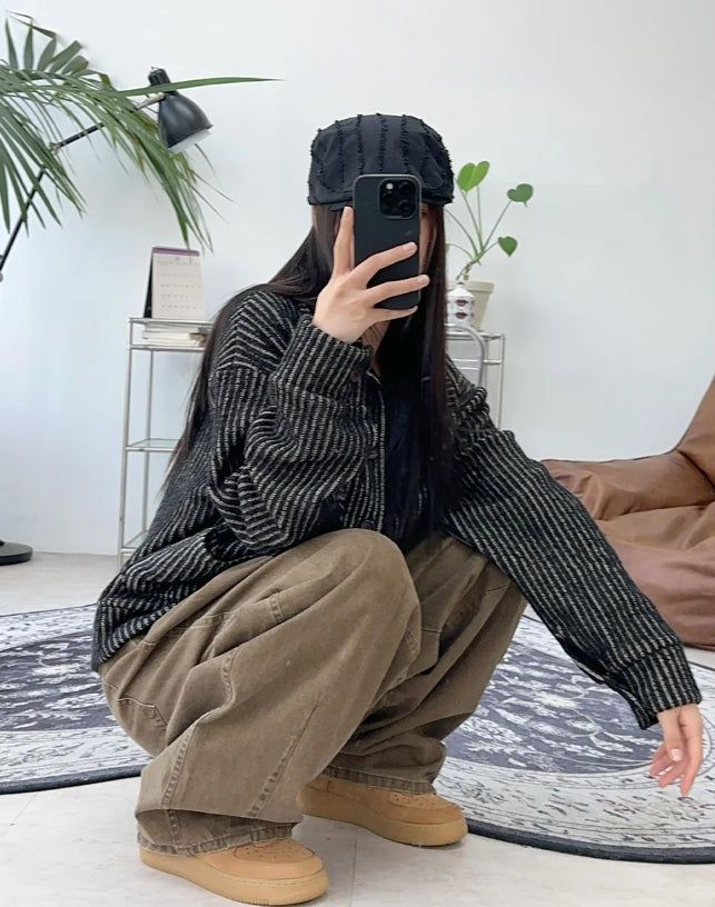 Heren Collar Ribbed Cardigan