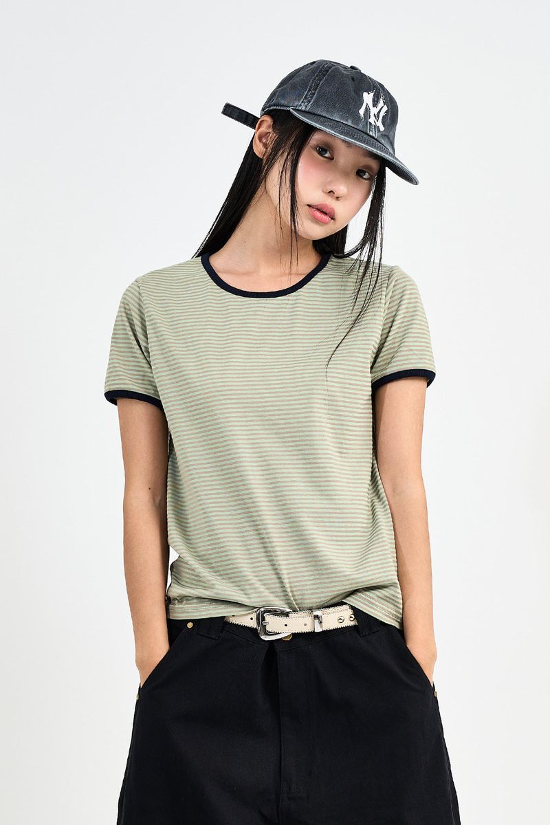 Raucohouse（ラウコハウス）の「Striped Ringer Tee（Tops）」