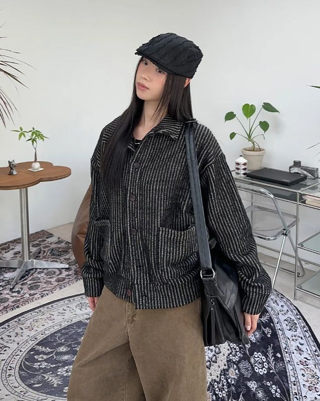 Heren Collar Ribbed Cardigan