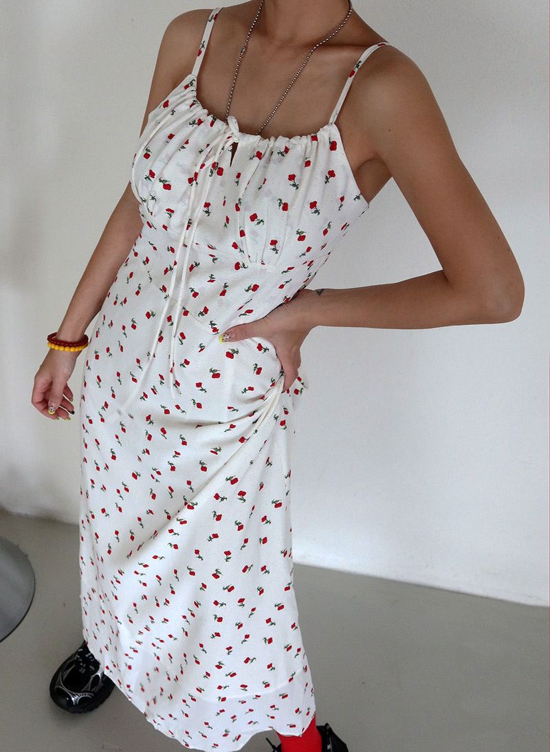 Cherry Flower Maxi Bustier Long Dress