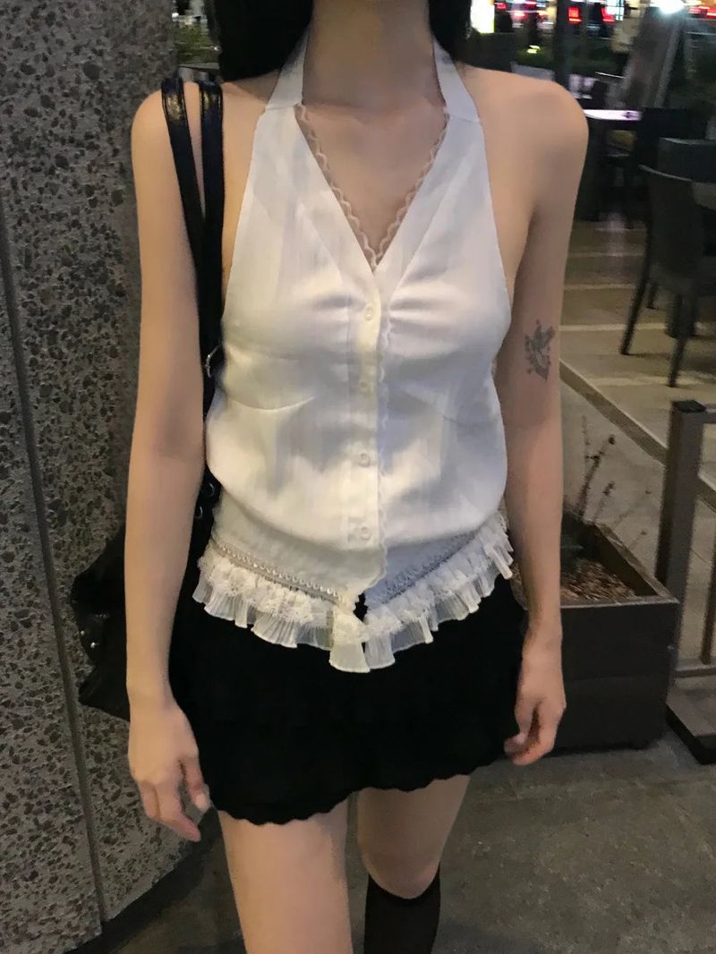 Selly Backless Lace Haler Blouse