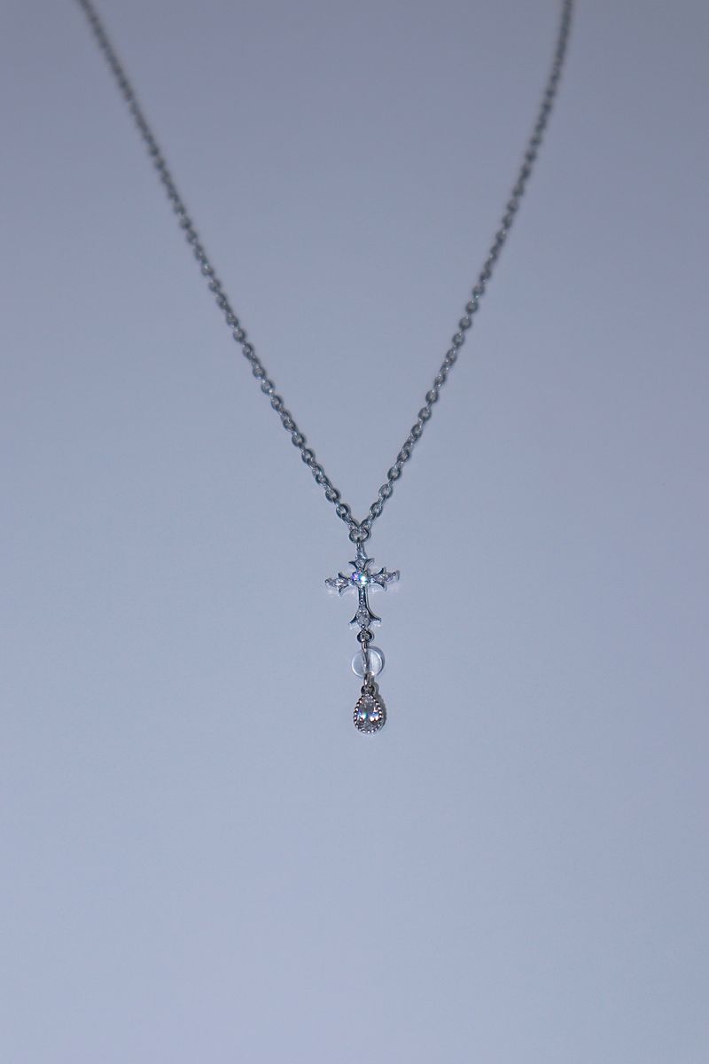 cross water drop transparent gemstone necklace