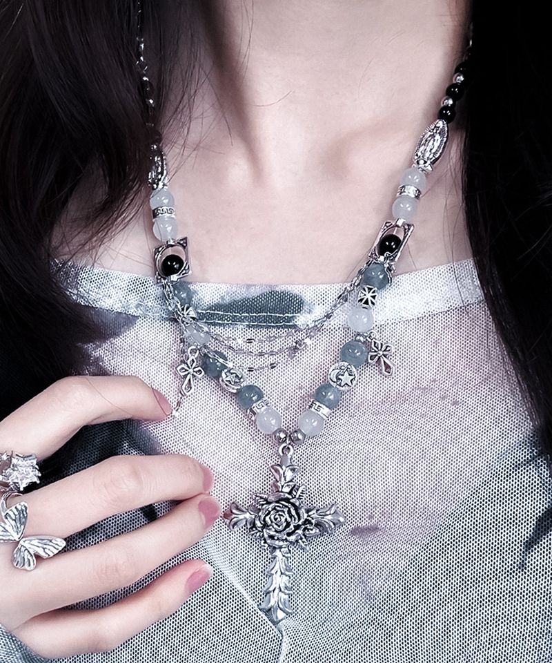 Rose Cross Layered Chain Necklace