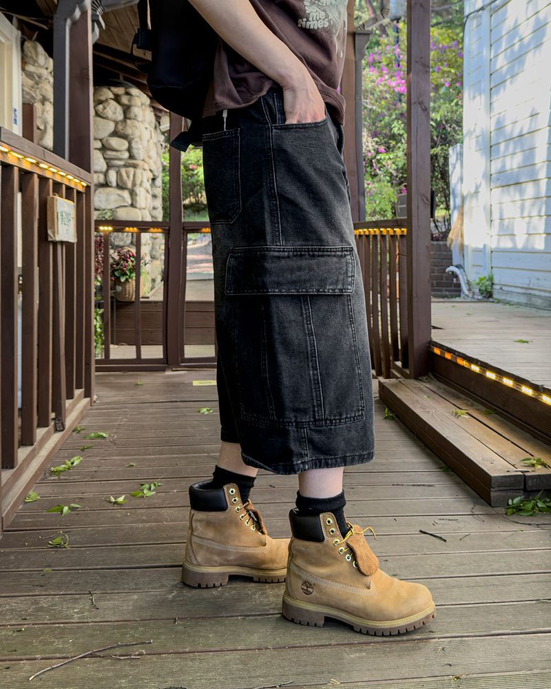 Kazen Washed Cargo Bermuda Denim Pants