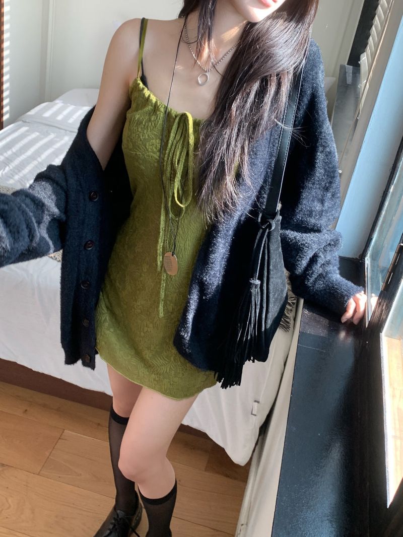 Lumi square Lace String Mini Dress