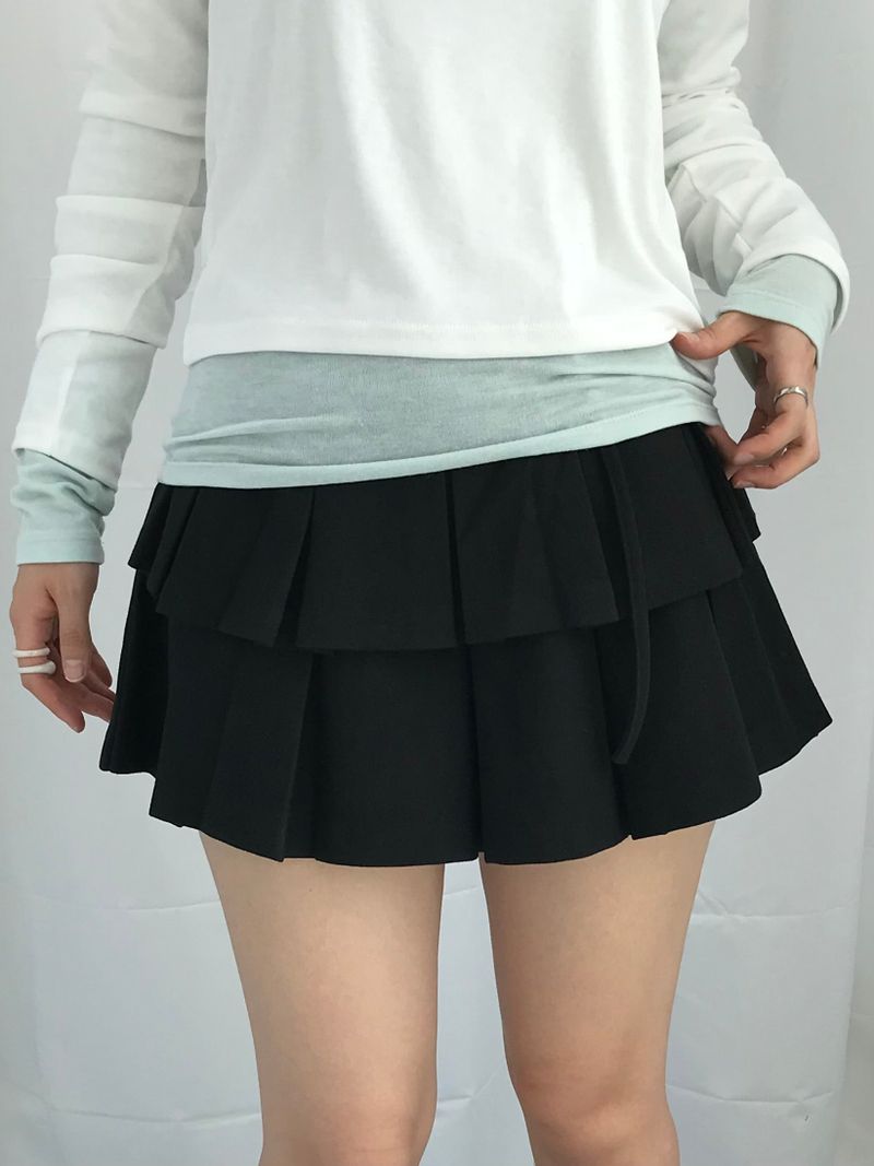 double frill pleated skirt