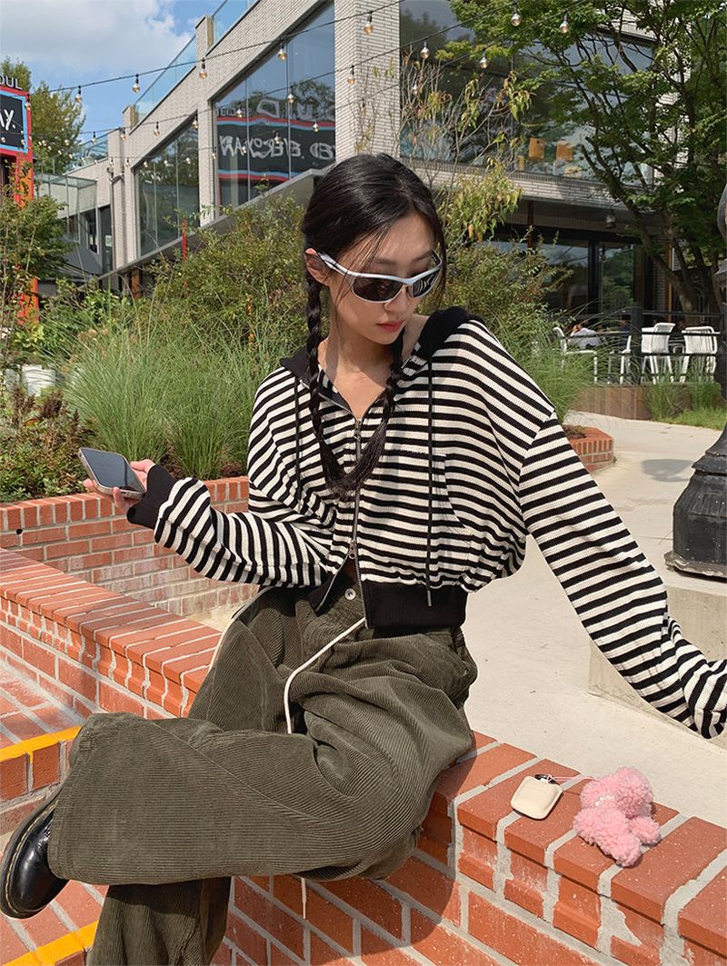 2WAY STRIPE HOODIE ZIP-UP (2COLOR)