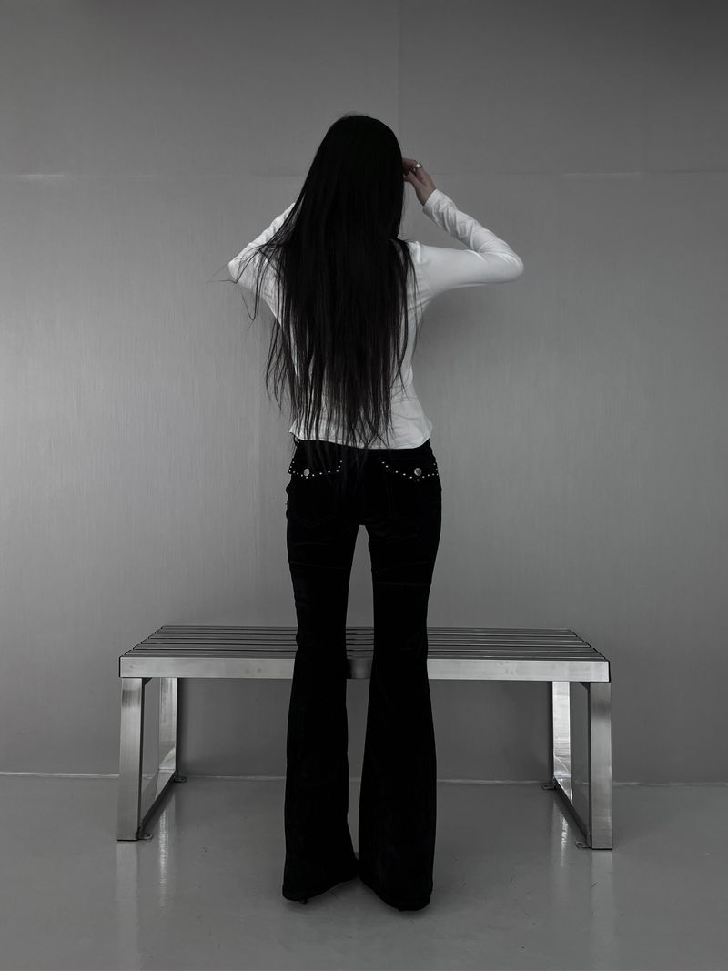 velvet stud bootcut pants