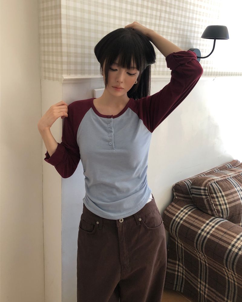フエン ボタン ロールアップ ロングスリーブ ティー