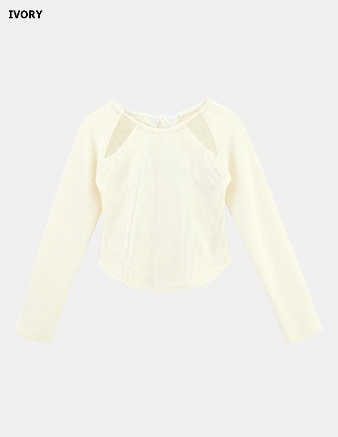 3 Hole String Neckline Ribbed Top