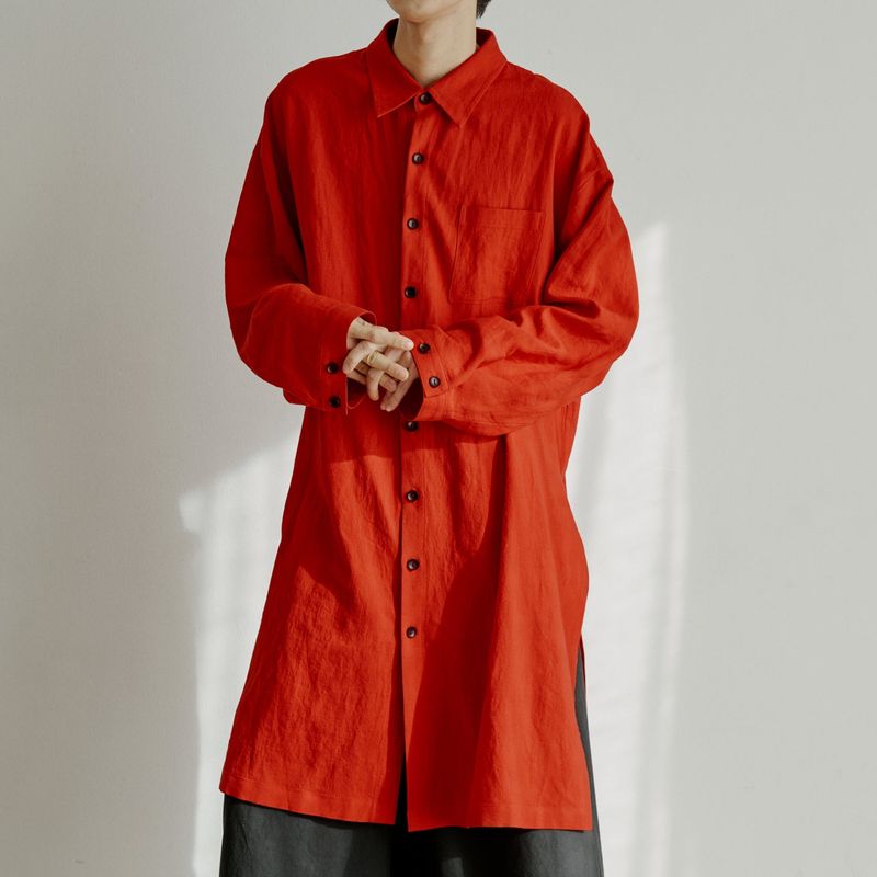 unisex linen long shirts red