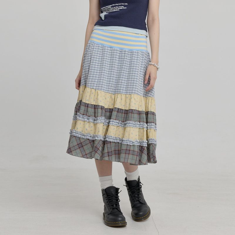 Mix Pattern Midi Skirt