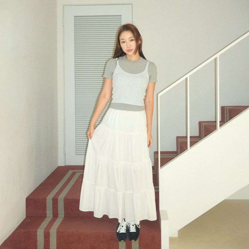 Maxi Shirring Flare Skirt (WHITE)