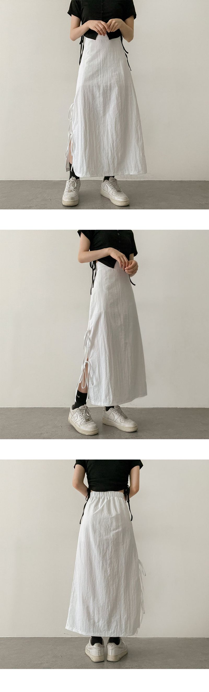 Moont Nylon Side Ribbon String Long Skirt