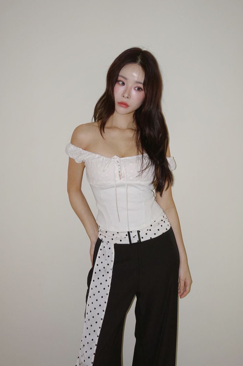 Dot Scarf Belt Long Slacks Pants