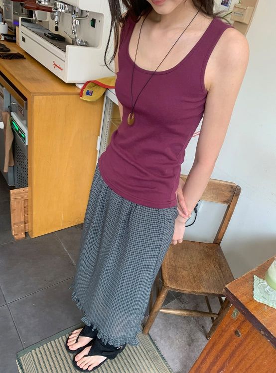 Duhin Basic Color Layered Round Sleeveless