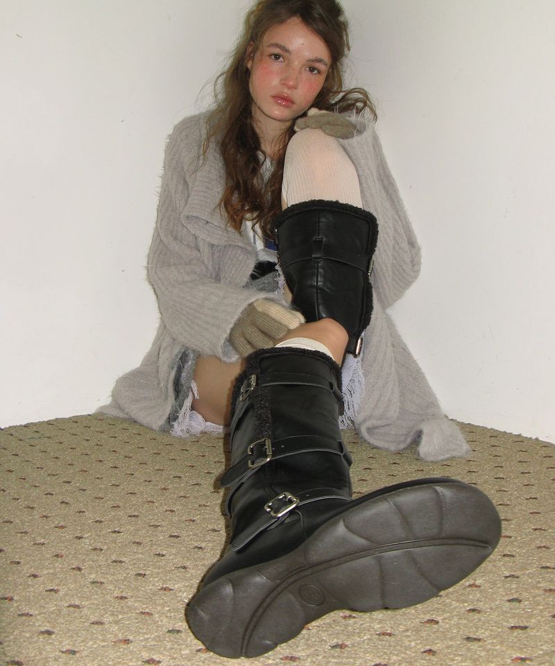Ember 0034. Belted Fur Boots - 2colors