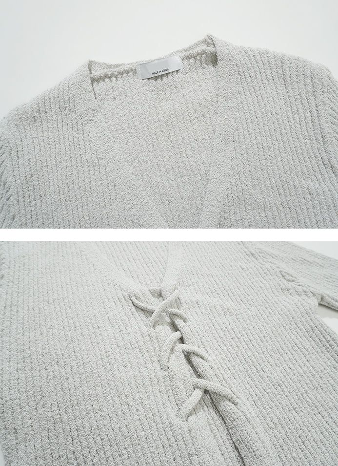 Side slit ribbed lace-up knit