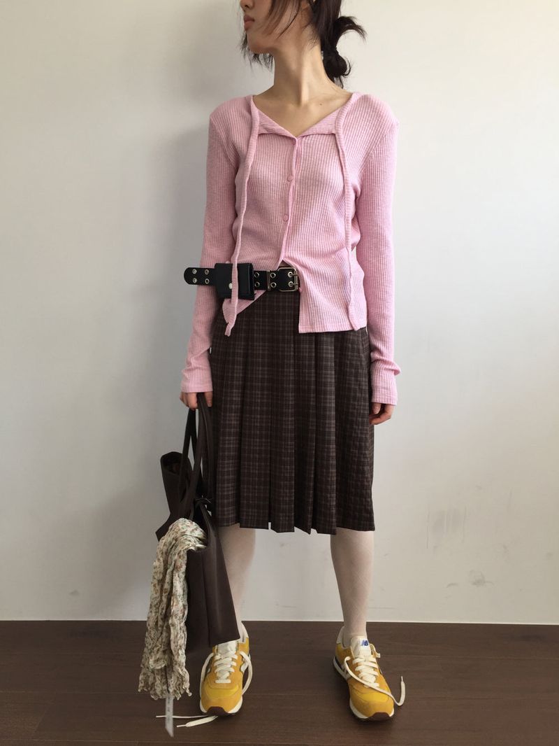 YWD プレイドプリーツスカート + ベルト (3color)