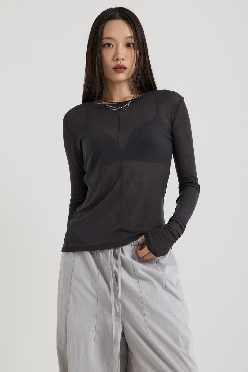 French Wool Tencel Long Sleeve, Charcoal